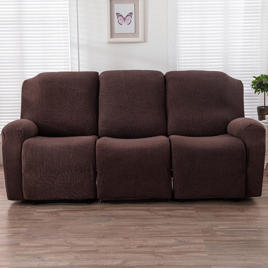 vctops Fundas repelentes al agua para sofá reclinable de 8 piezas, diseño de hojas jacquard, elásticas, suaves para sofá reclinable de 3 cojines,