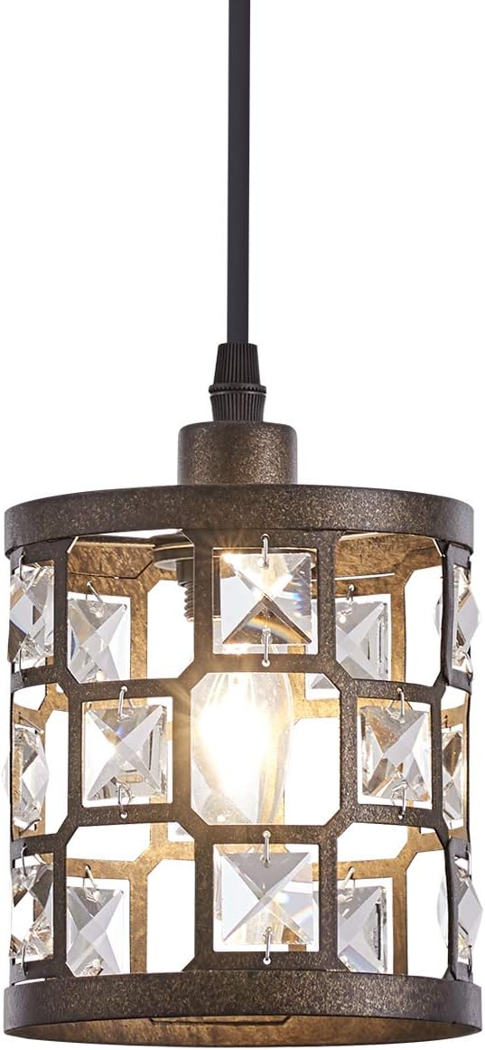 Mini lámpara colgante de bronce, 1 luz con pantalla de metal y cristal, pequeña lámpara colgante para cocina, comedor, dormitorio y entrada
