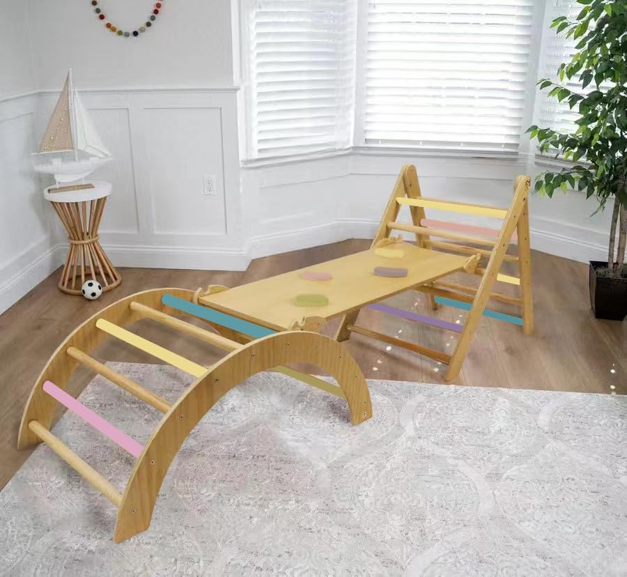Avenlur Cedar – Juego de gimnasio 5 en 1 para interiores, juego de escalada Montessori con arco, escalera triangular ajustable, rampa de escalada,