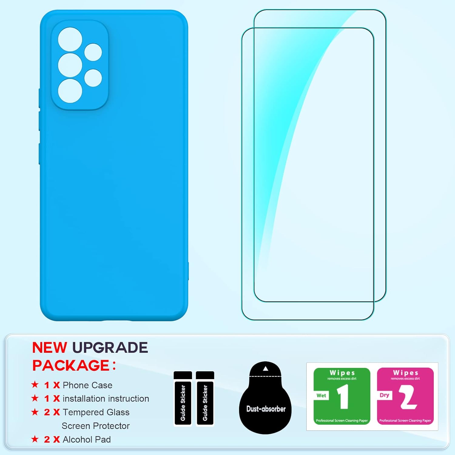 LeYi Funda para Samsung Galaxy A53 5G, funda para teléfono Samsung A53 5G con 2 unidades Protector de pantalla de vidrio templado, funda de