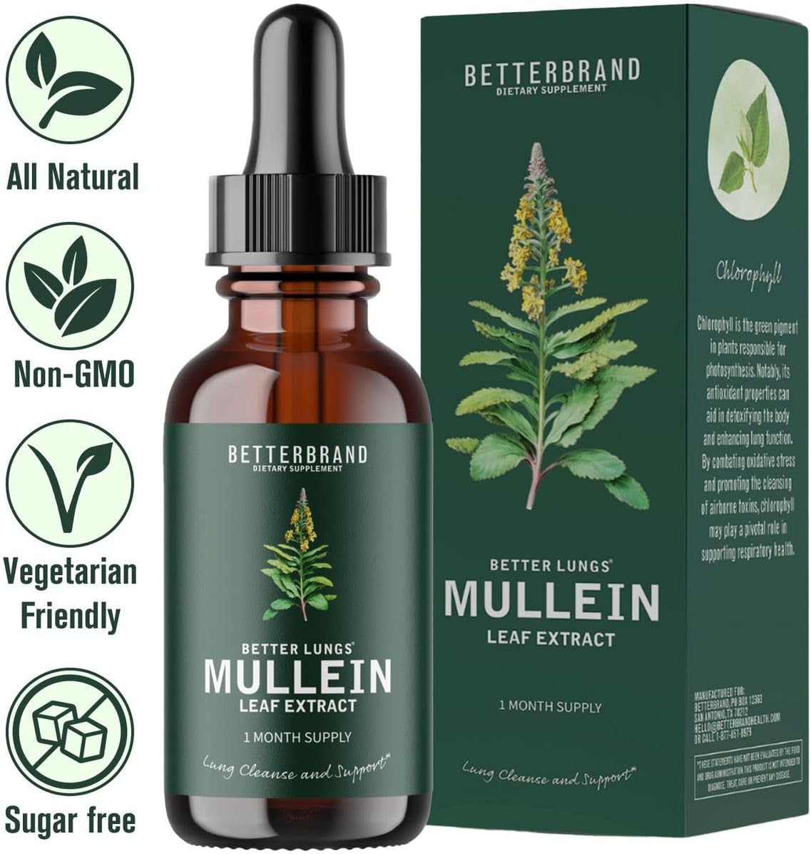 Betterbrand BetterLungs Extracto de hoja de gordolobo  Apoya la limpieza pulmonar y la función respiratoria para una respiración saludable