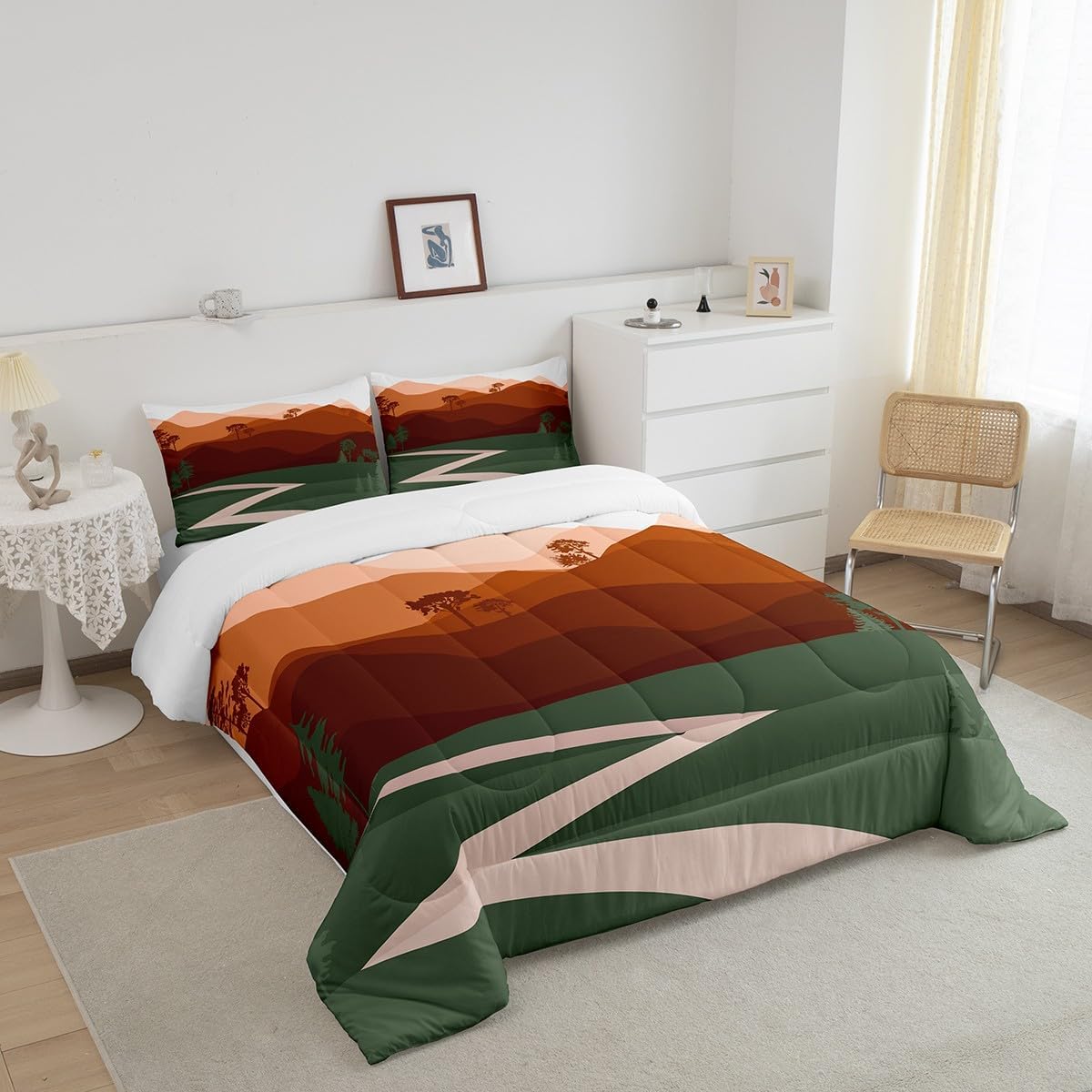 Erosebridal Juego de edredón minimalista tamaño King, ropa de cama abstracta de montaña de la selva para niños y niñas, juegos de edredón de