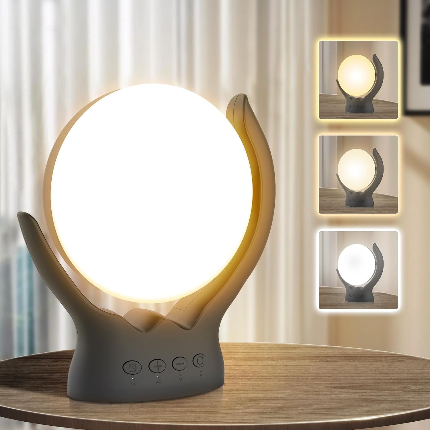 Voraiya Lámpara de terapia de luz, luz de terapia de 10000 lux, sin UV, lámpara giratoria de luz solar feliz con 5 brillo y 3 temperaturas de color,