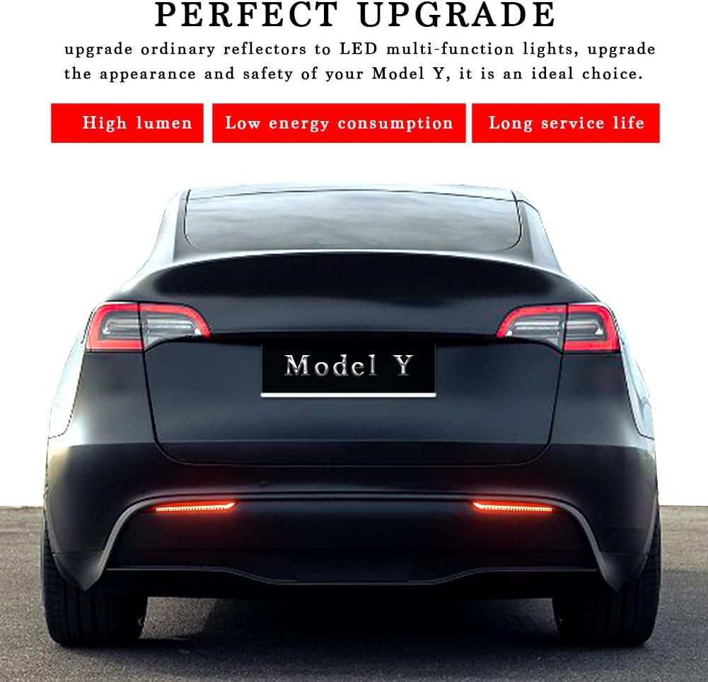 Luces LED para parachoques trasero para Tesla Modelo Y 2017-2022, color negro ahumado, funciona como faro antiniebla trasera, luz de freno trasero