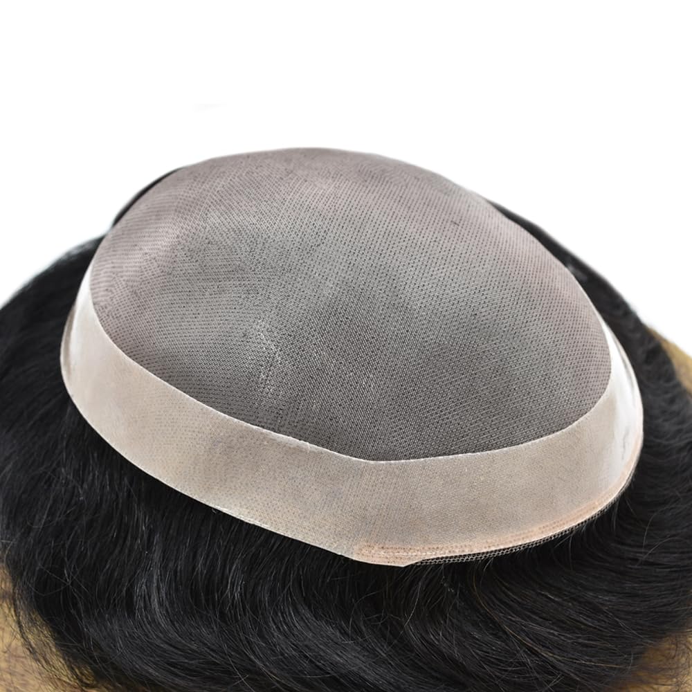 Toupee para hombres Cabello humano real para hombre, pieza de pelo para hombres Fine Mono Men Sistema de pelo de piel de polietileno para hombres,