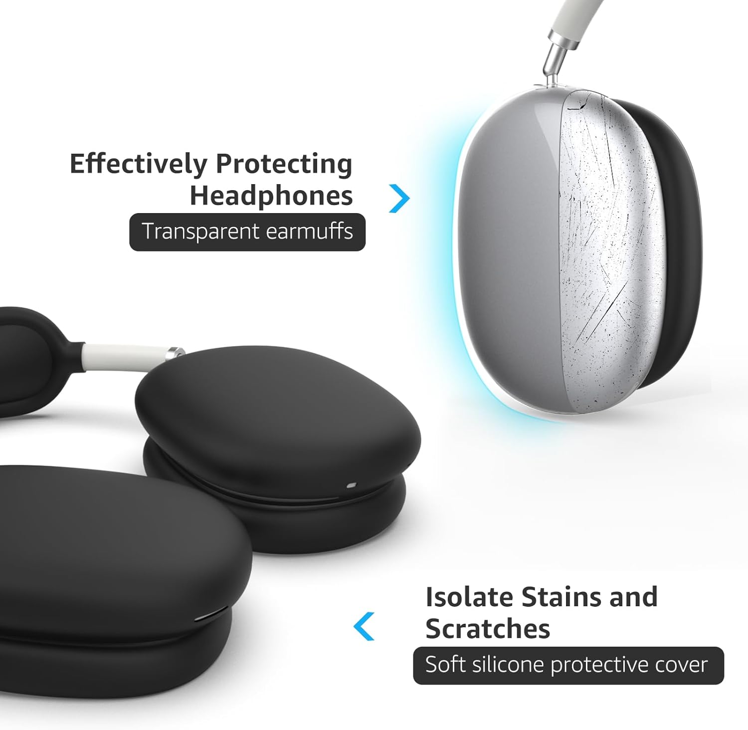 Funda de silicona para AirPods Max, funda transparente de TPU suave para los oídos, cubierta para la diadema para AirPod Max, kit de limpieza,
