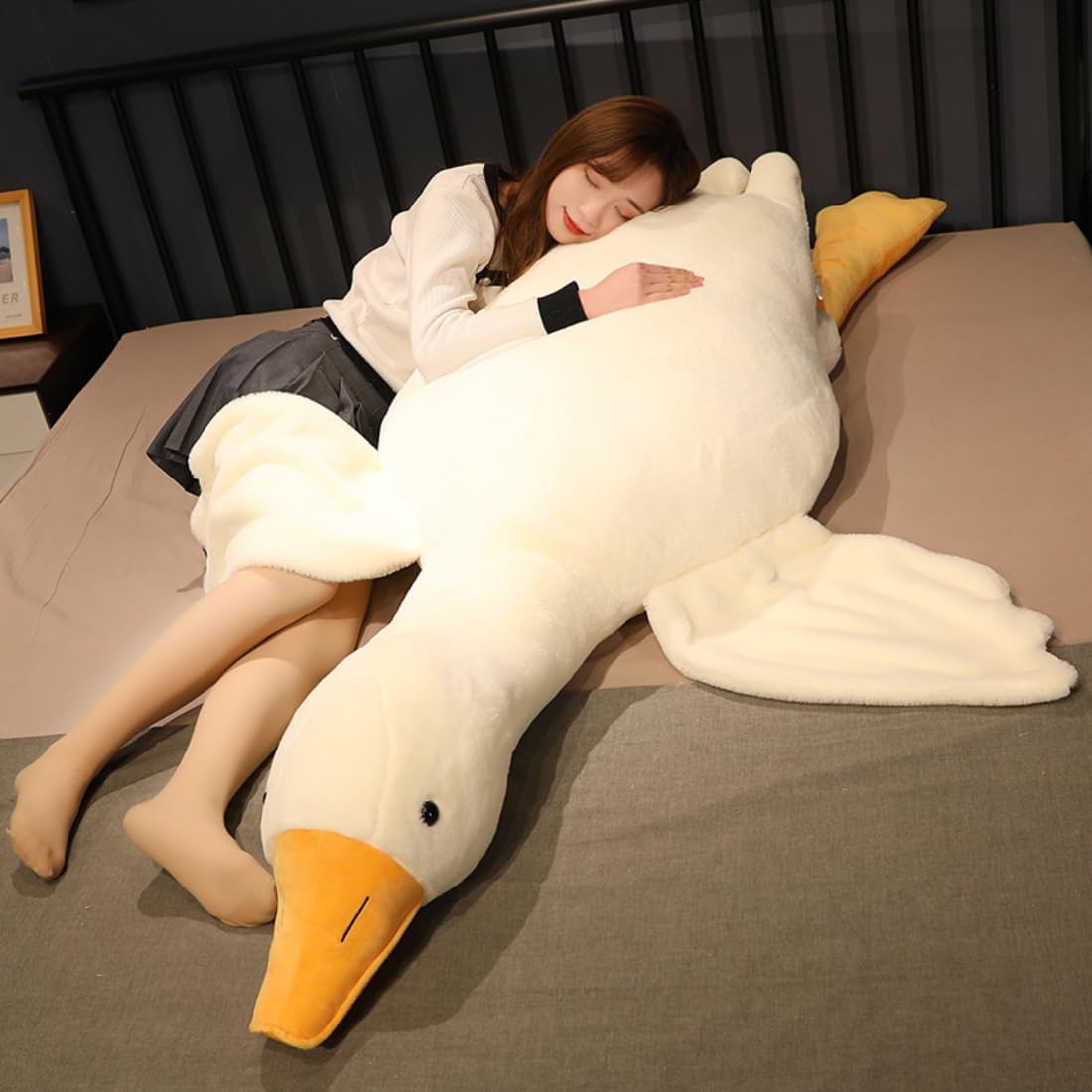 Peluche de ganso gigante, almohada de felpa de ganso suave de 74.8 pulgadas, lindo juguete de peluche de cisne de peluche de cisne para dormir,