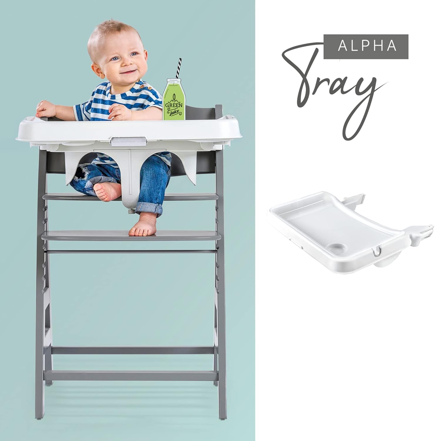 hauck Bandeja de comida para silla alta para silla alta alfa y beta con almohadilla de cojín, bandeja para silla de bebé con soporte para tazas,