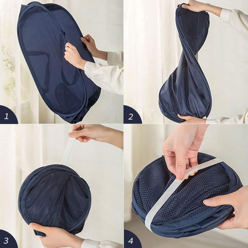 LATERON – 4 cestas de malla para ropa sucia, cesta de lavandería de gran apertura, cesta de lavandería desplegable con asas duraderas, cesta