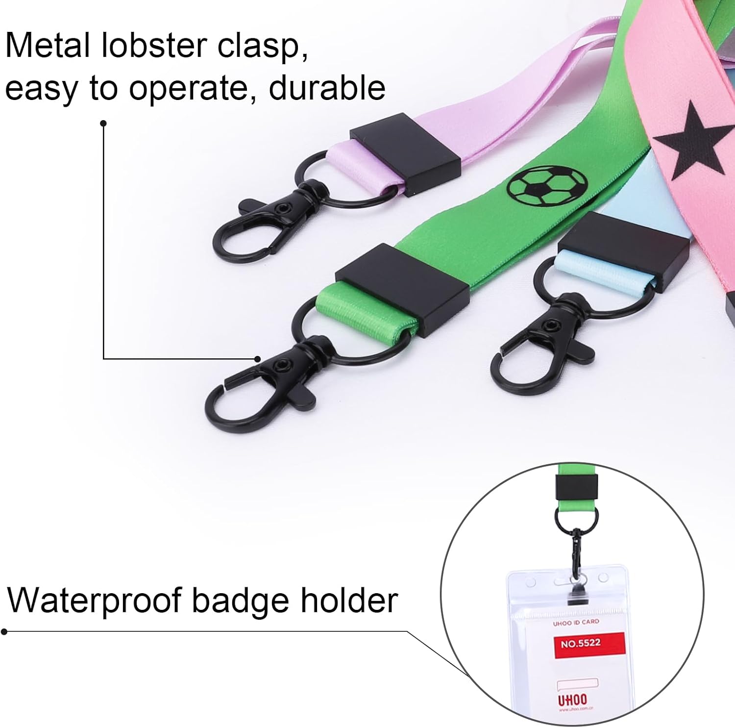 Cordón, cordón para el cuello, con soporte para tarjeta de identificación impermeable, cordón de nailon desmontable, 18 pulgadas, juego de 4 piezas