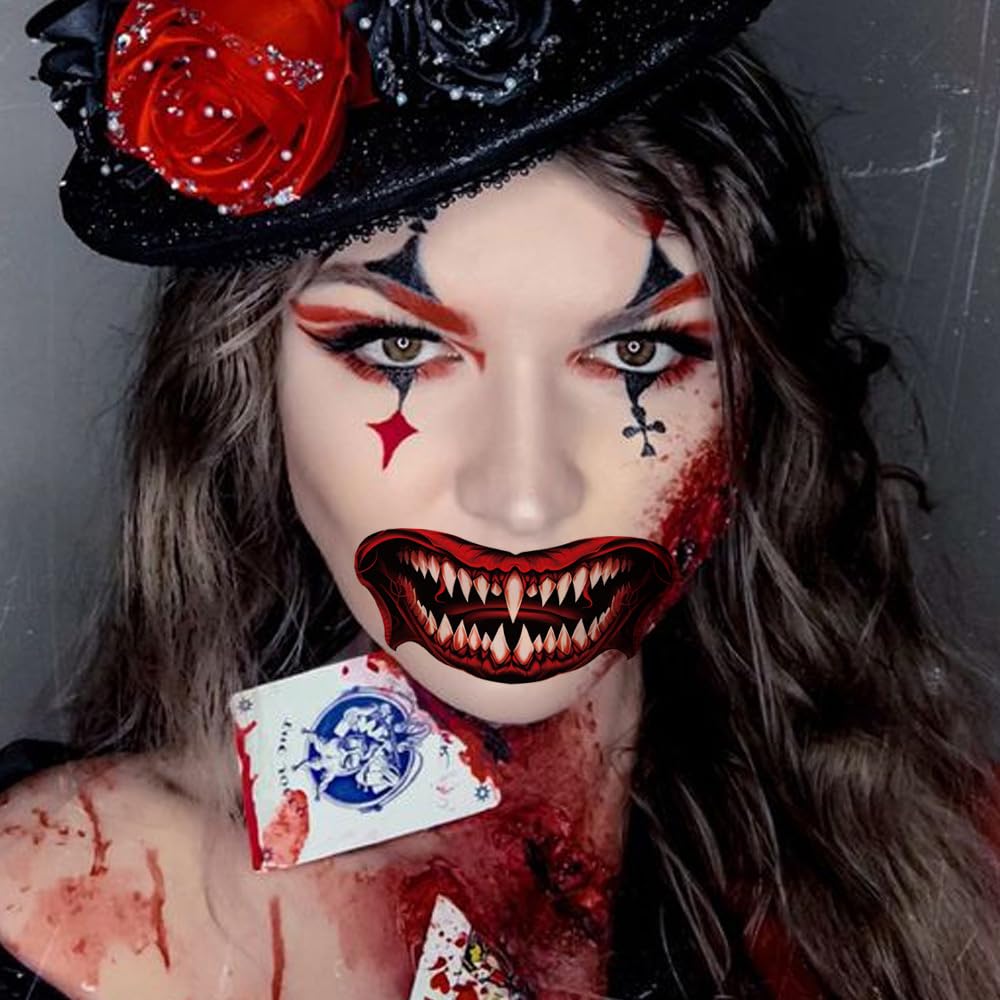 12 tatuajes temporales de cara de Halloween aterradora para mujeres, hombres y niños, broma de Halloween, maquillaje temporal, tatuaje temporal,