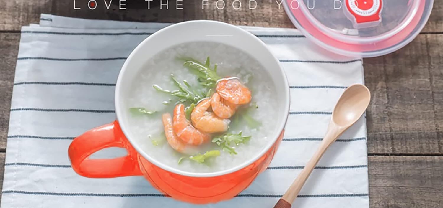 Tazón de porcelana naranja de 30 onzas con tapa y asa para sopa, ensalada, cereales y fideos instantáneos, taza de sopa con mango de preservación