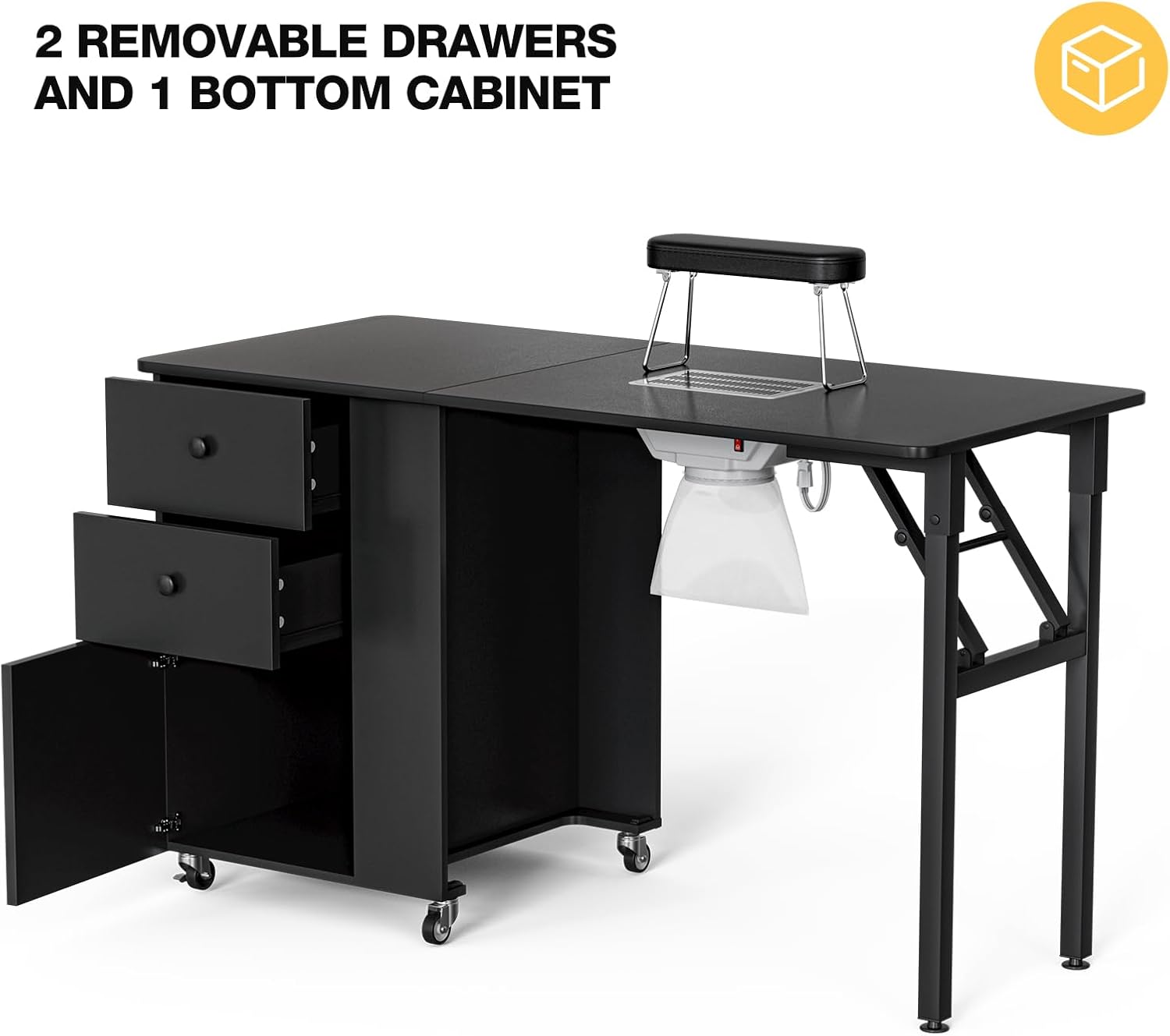 Mesa de manicura plegable para uñas, estación de escritorio plegable de uñas para tecnología de uñas con ventilación eléctrica de corriente