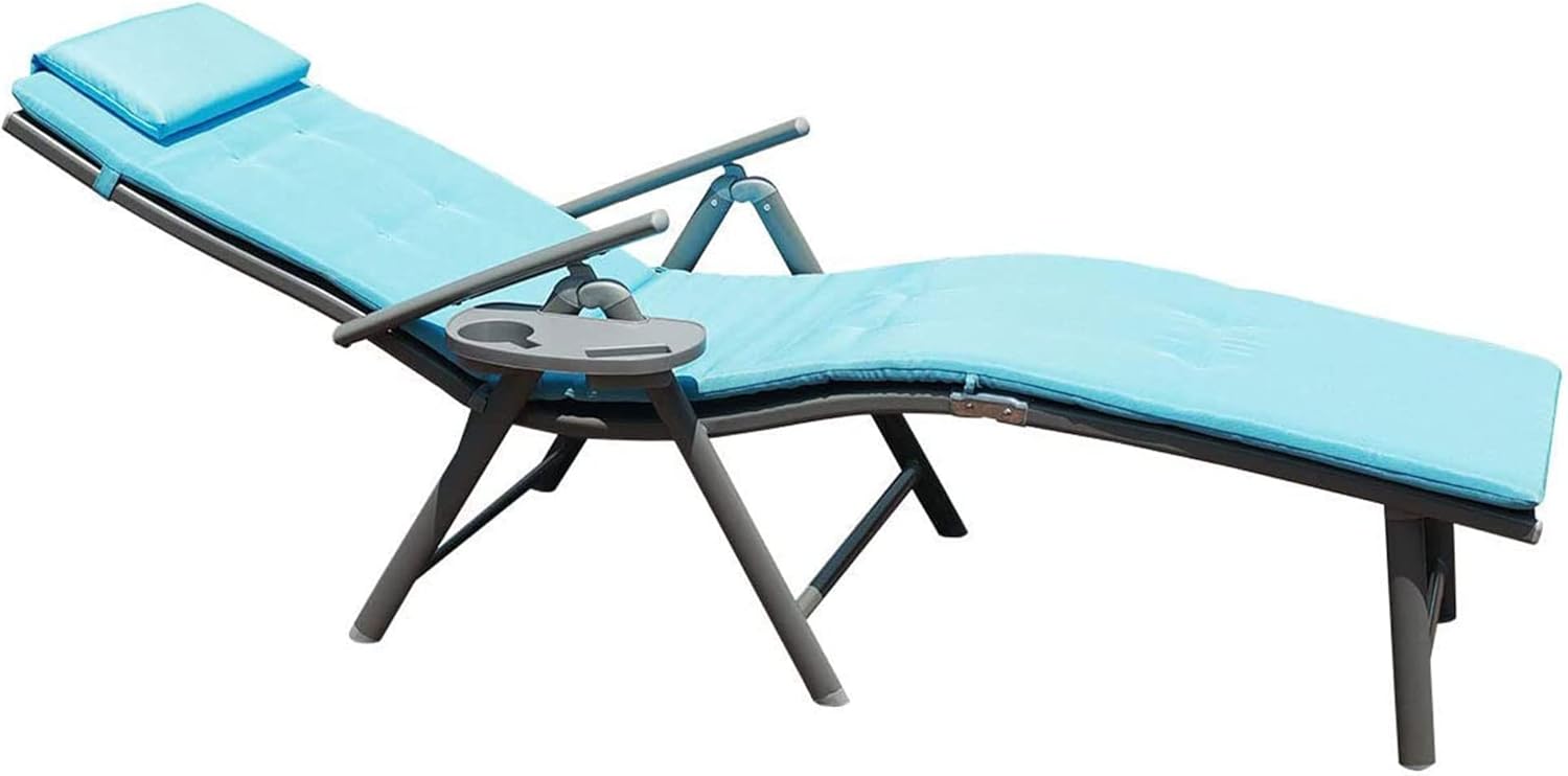 Goldsun – Silla plegable de aluminio con ajuste de reclinado, para exteriores, ideal para patio, playa, porche, piscina, individual, Gris con Azul