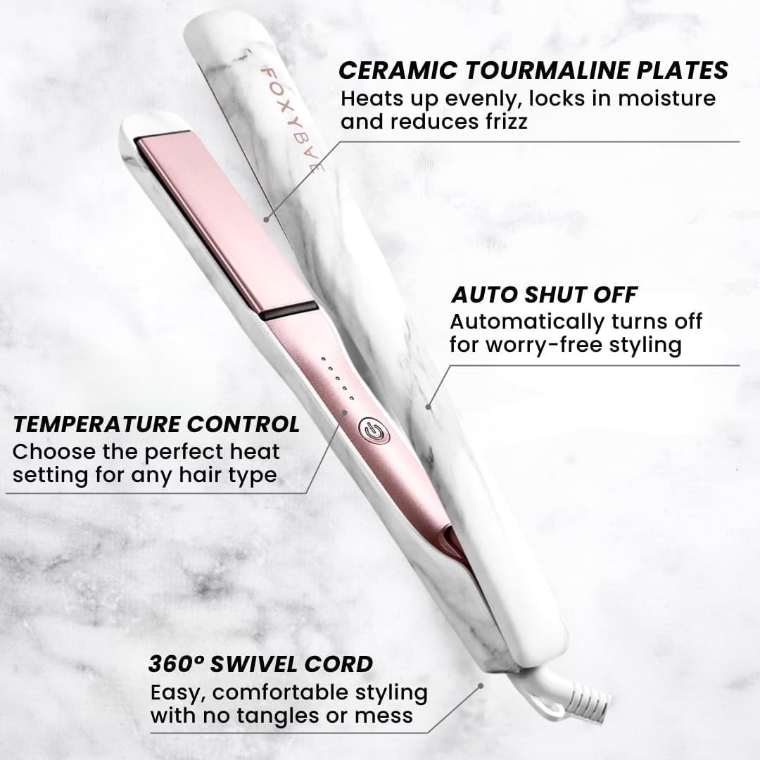 FoxyBae Plancha de pelo de plancha plana  Sleek & Slay Plancha de cerámica de 1.75 pulgadas de ancho  Plancha de pelo profesional portátil de doble