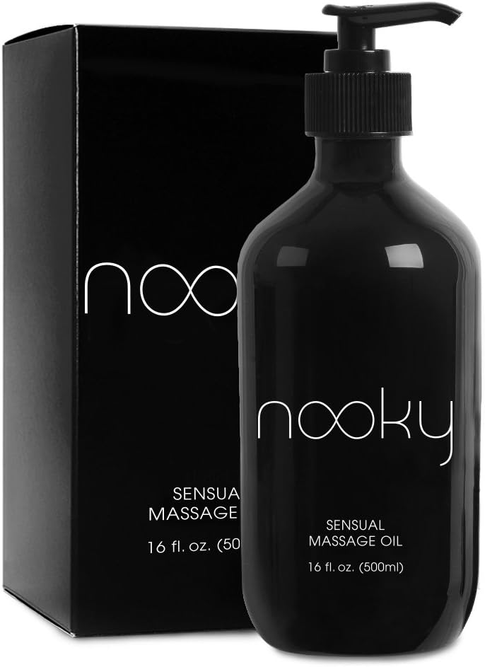 Nooky Aceite de masaje con ingredientes naturales de primera calidad. Aceites relajantes esenciales y dulces de almendras para masajear 16 onzas