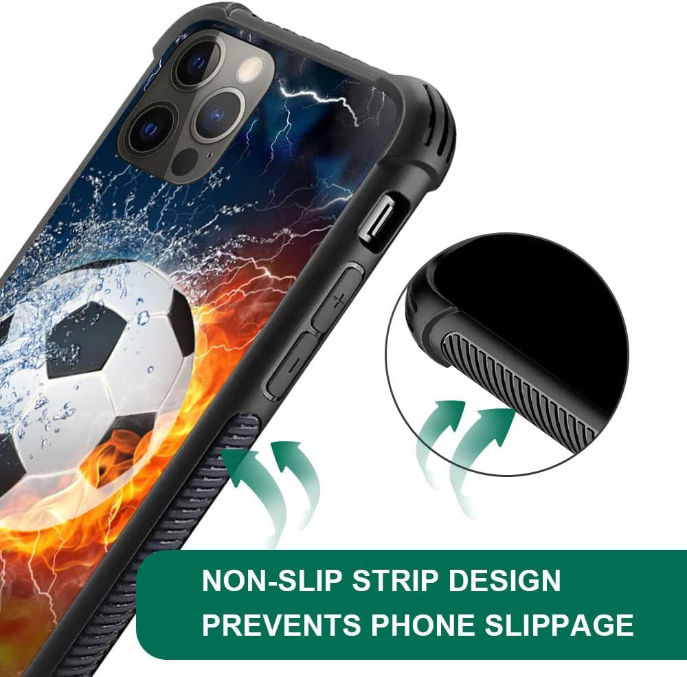 DAIZAG Funda compatible con iPhone 14, funda de teléfono de fútbol de fuego de hielo, a prueba de golpes, funda de teléfono de TPU suave para niños
