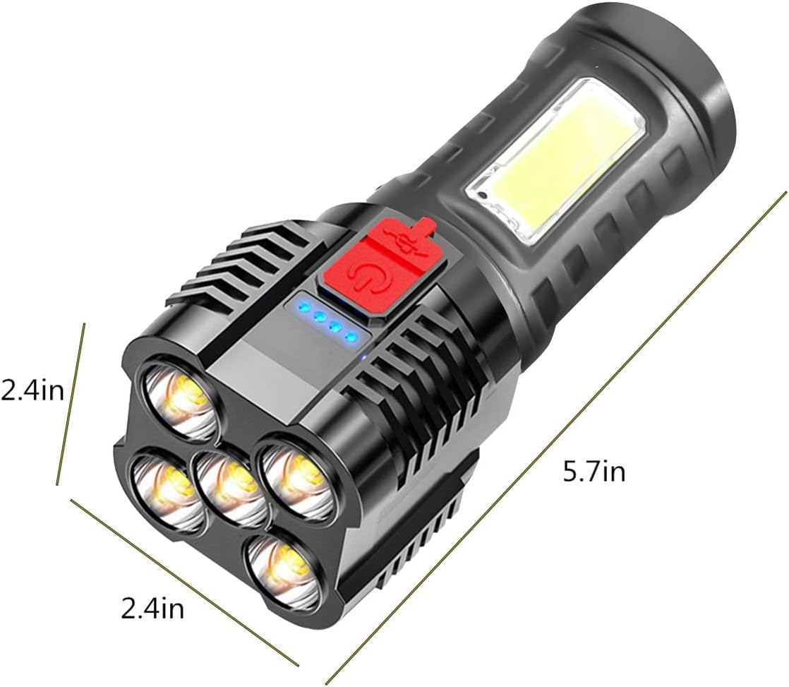 Linterna LED súper brillante recargable para campamento, lámpara de mesa, 4 modos con luz de trabajo COB, IPX6 impermeable, potente luz de flash de