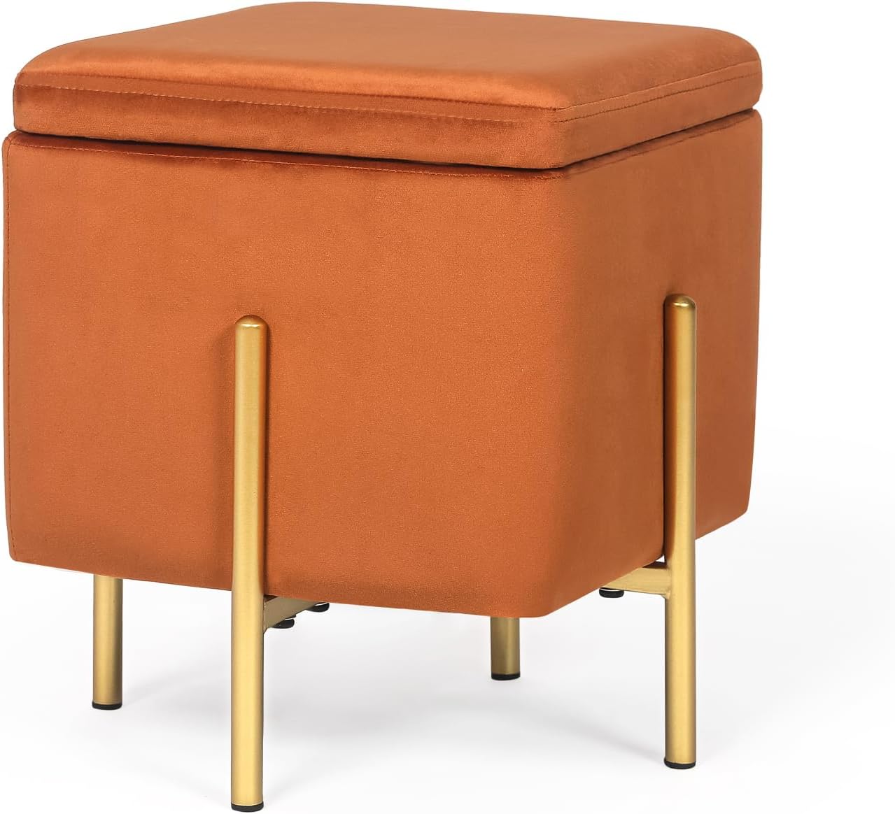Otomana pequeña cuadrada de terciopelo para almacenamiento, taburete de tocador multifunción, reposapiés, patas de metal de alto soporte, color