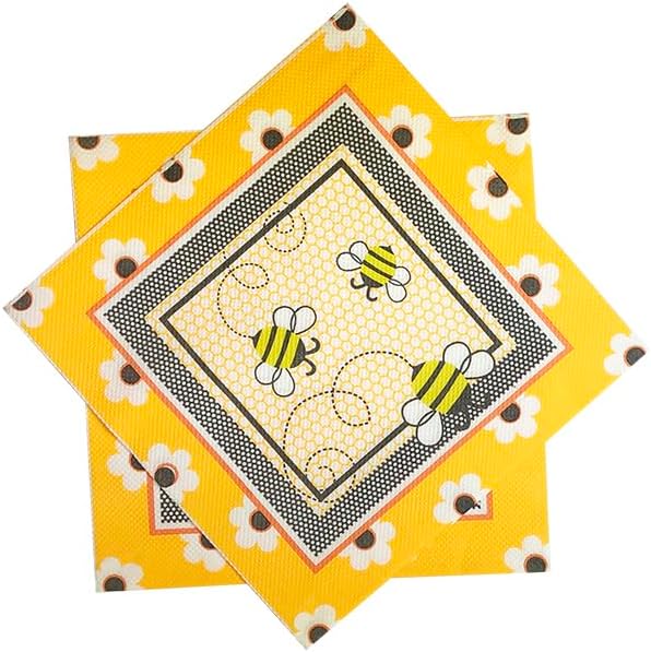 SELPONT aper Servilletas desechables de 6.5 x 6.5 pulgadas, servilletas de almuerzo de abejorros amarillas de panal, postre de panal, servilletas de