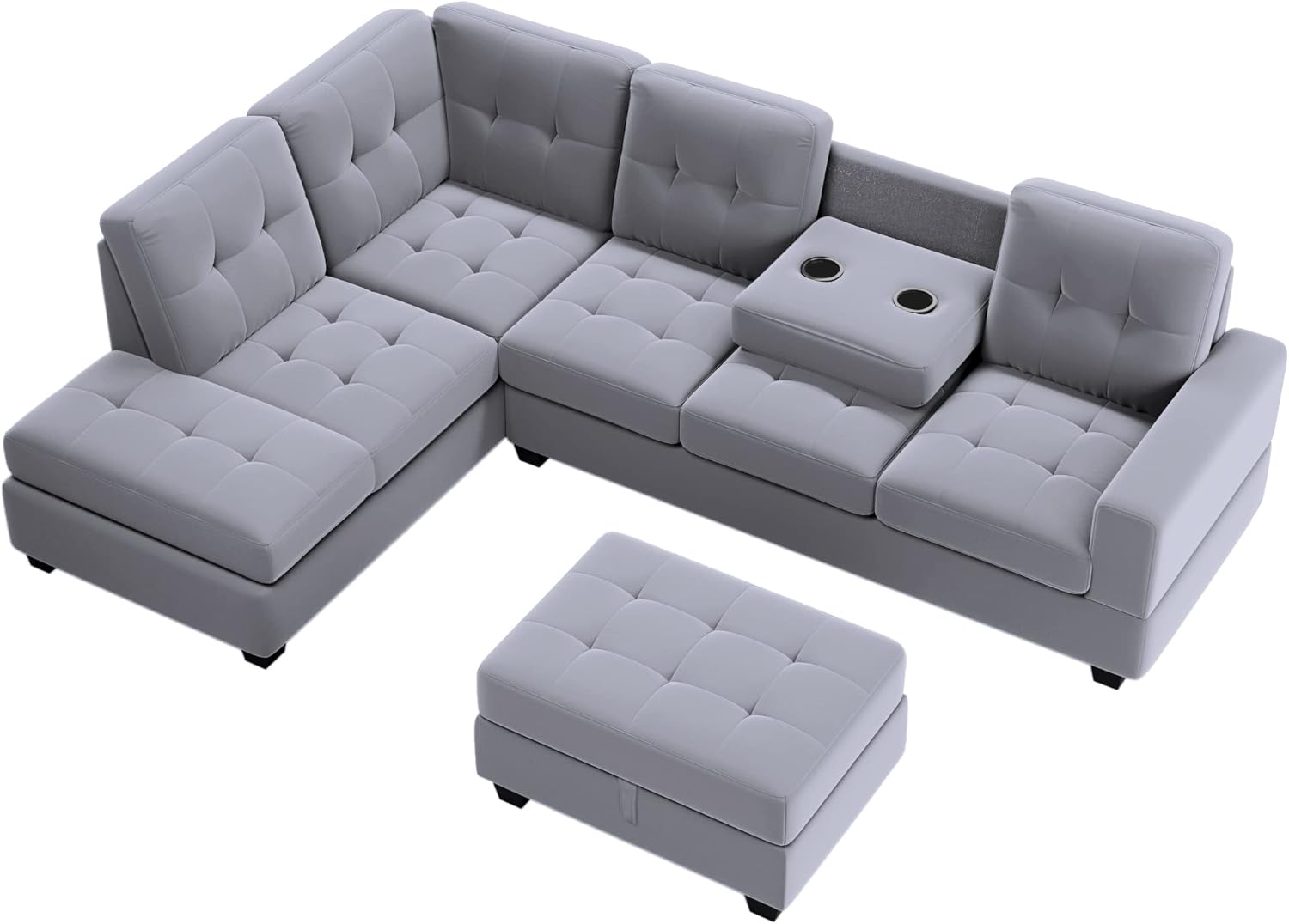 Sofá modular modular, muebles de sala de estar modernos con diván reversible, sofá tapizado de terciopelo en forma de L con otomana de