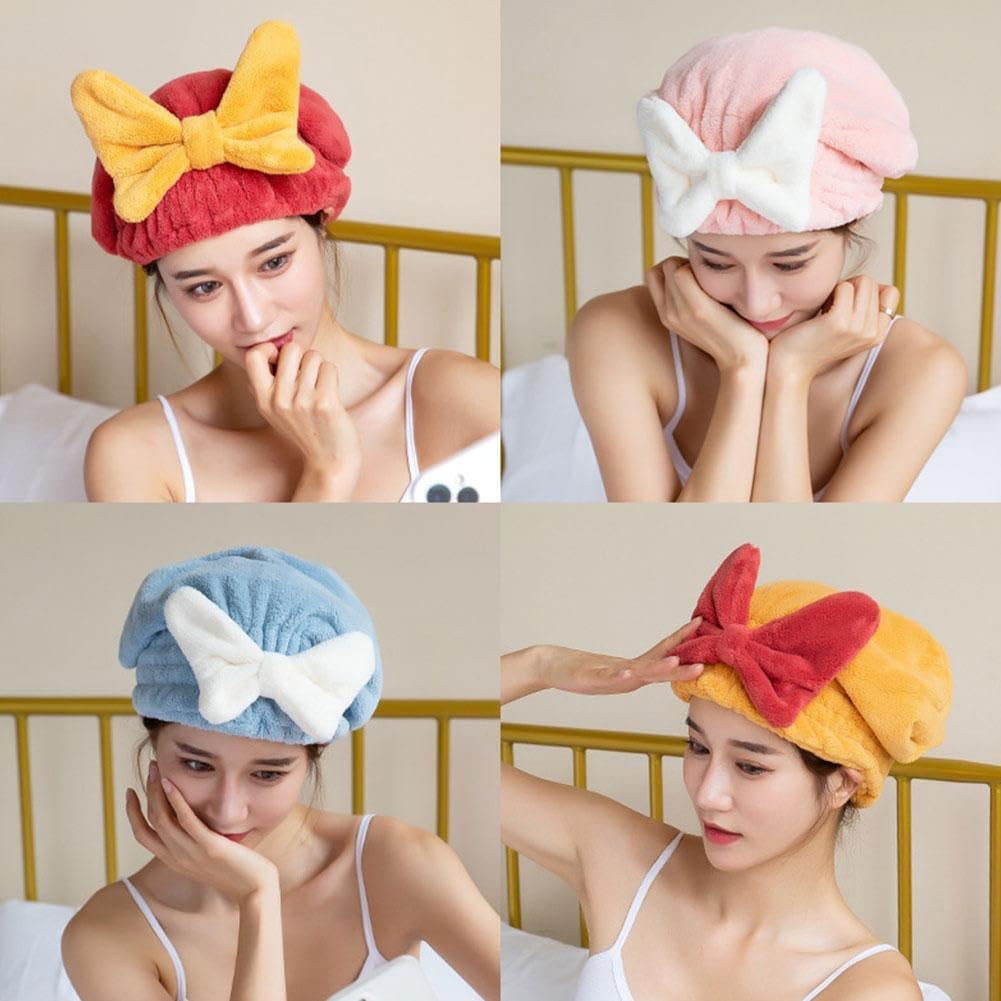 Toalla de microfibra para secar el cabello, toalla de pelo súper absorbente, turbante mágico de secado rápido para mujeres, gorro de baño con bonito