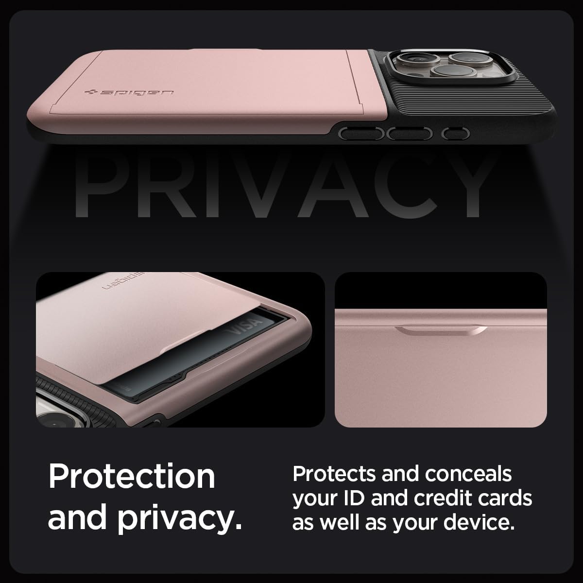 Spigen Slim Armor CS – Funda diseñada para iPhone 15 Pro Max (2023), protección de grado militar tarjetero – oro rosa