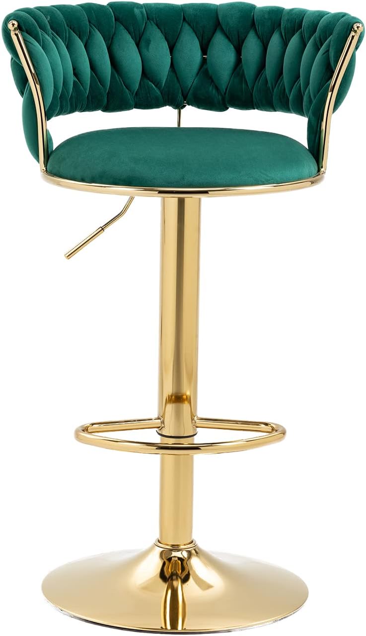 Kakotito Taburetes de bar giratorios de terciopelo de 360 con respaldo bajo y reposapiés, taburetes de bar ajustables, taburete de bar dorado (juego