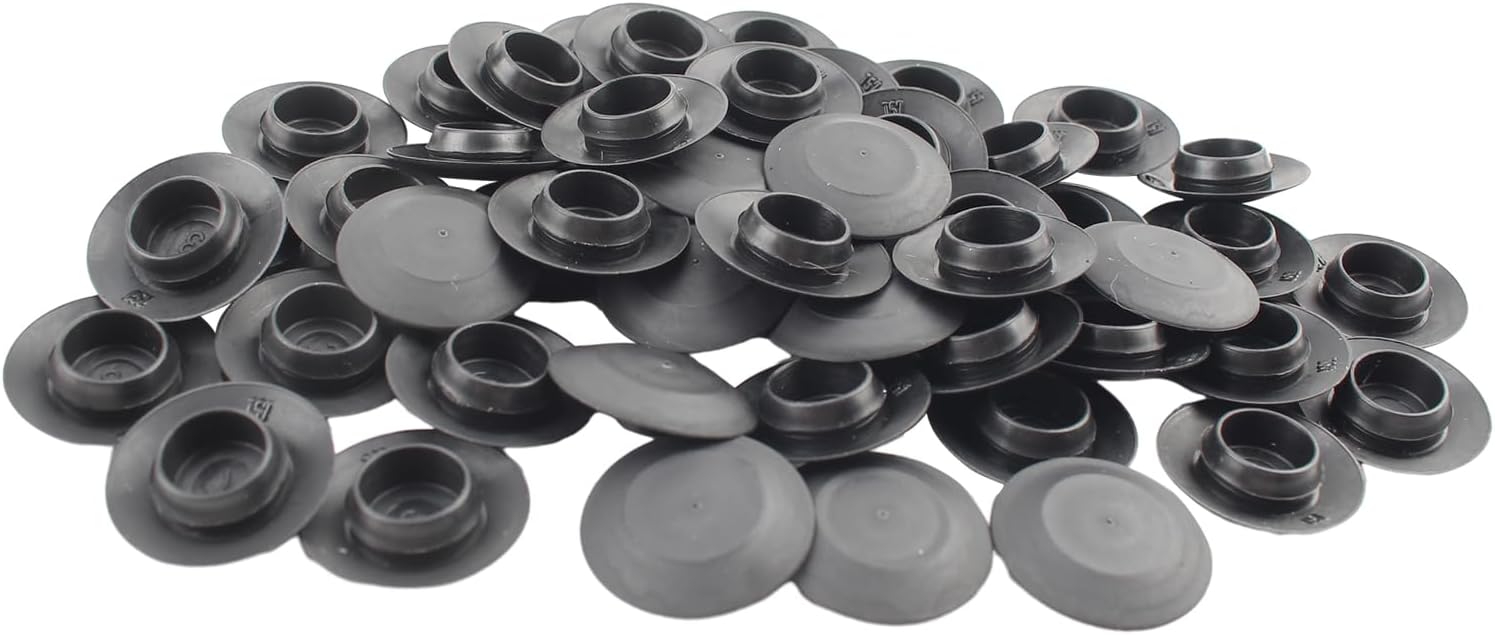 50 tapones de chapa empotrados de 12 0.5 pulgadas, cuerpo de plástico negro y tapón de agujero de chapa, tapones de botón con cabezales tipo