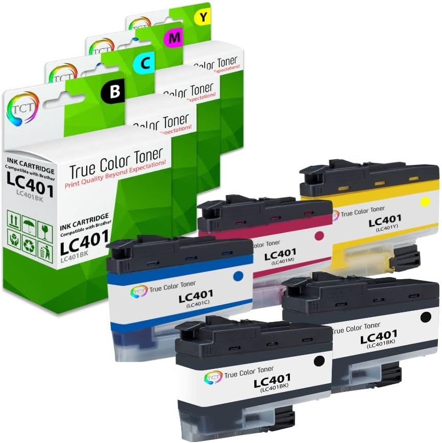 TCT Cartucho de tinta de repuesto prémium compatible para impresoras Brother LC401 LC401BK LC401C LC401M LC401Y funciona con impresoras Brother