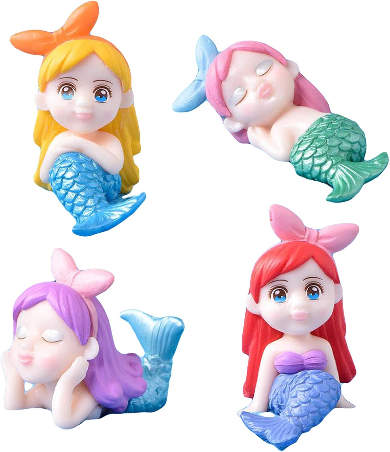 Figuras de sirena en miniatura, 4 piezas de decoración de pastel de muñeca de sirena, juego de colección de figuras de sirena, jardín de hadas,