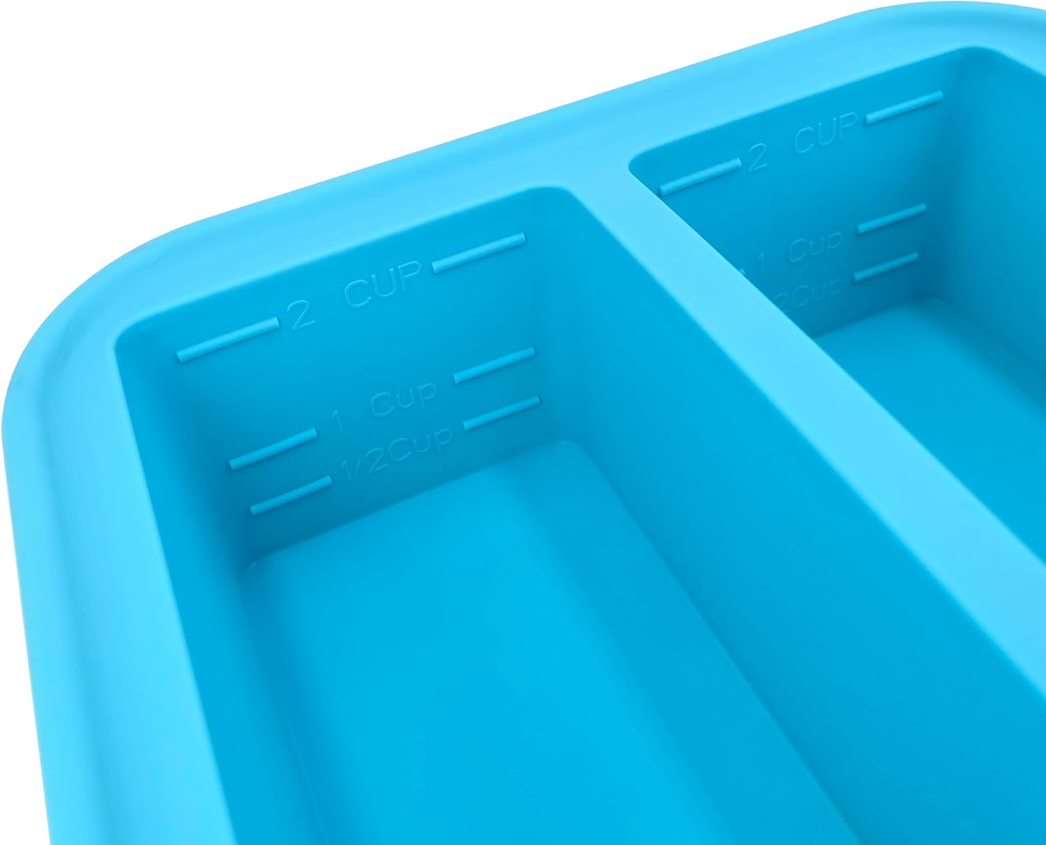 Bandeja de silicona para congelador de 2 tazas con tapa, paquete de 2, haz 4 porciones perfectas de 2 tazas, moldes de fácil liberación para