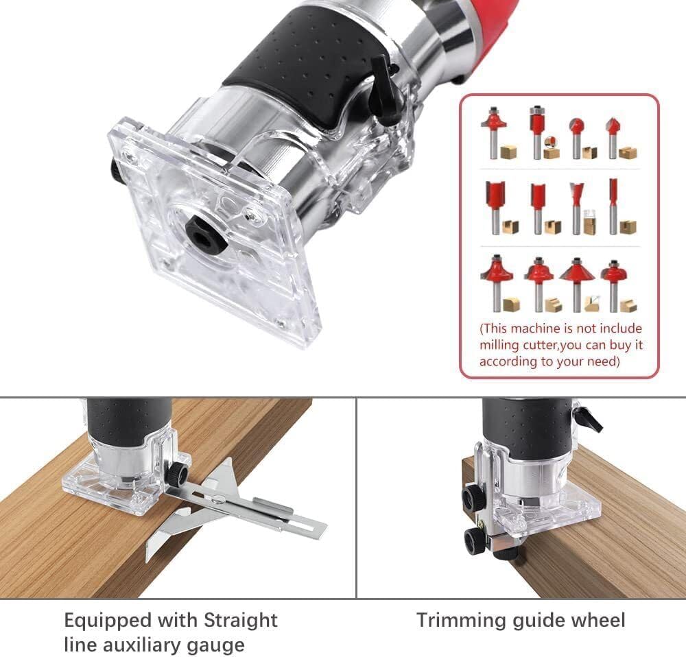 Recortadora de madera eléctrica de 800 W, Herramienta de carpintería de enrutador de palma laminado de madera de 14 ”, Recortadora de borde de