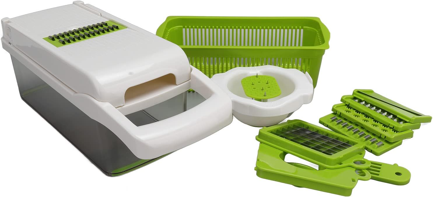 Todo en picador de verduras, rebanador de verduras y rallador de queso, picador de verduras de cebolla C Food C, utensilios de cocina con pelador,