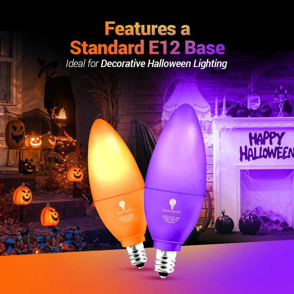 BlueX – Paquete de 6 bombillas LED moradas de 4 W (equivalente a 40 vatios) – Base E12 púrpura bombilla LED morada, decoración de fiestas, porche,