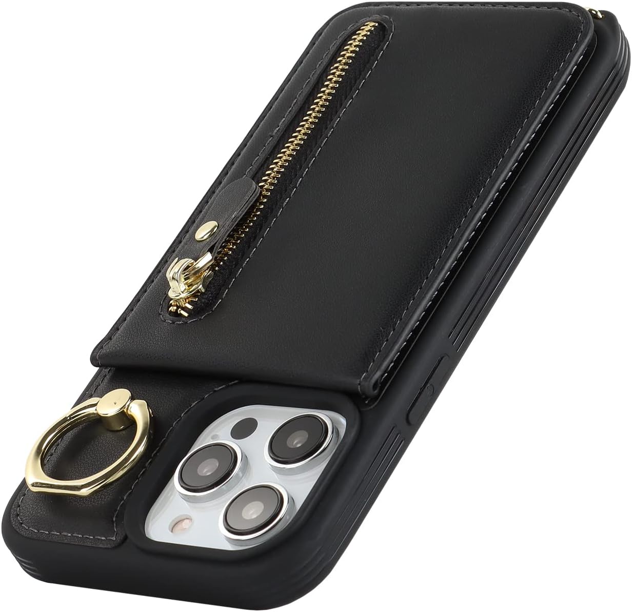 Funda para iPhone 13 Pro Max con correa, iPhone 13 Pro Max con tarjetero y ranuras para tarjetas de crédito Crossbody con función atril y cremallera