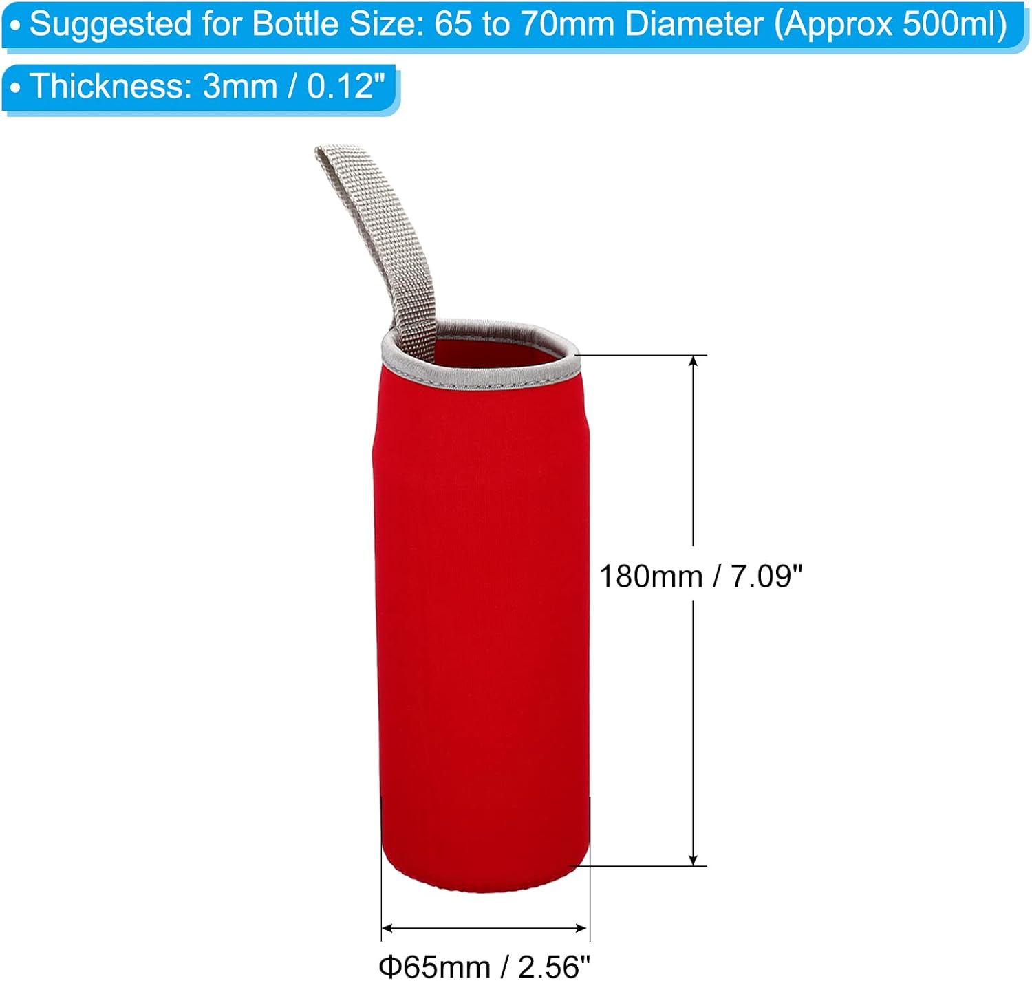PATIKIL Funda para botella de agua de 2.559 in x 7.087 in, paquete de 4 bolsas de neopreno aisladas para botellas con correa para los dedos, color