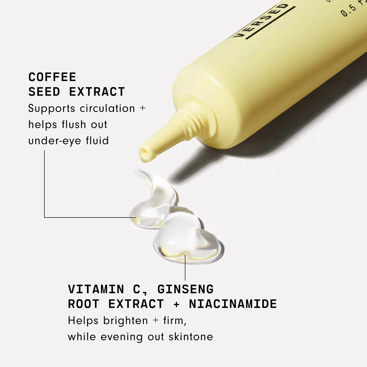 Versed Vacation Eyes Brightening Eye Gel – Gel refrescante ligero para ojos hinchados con vitamina C, extracto de raíz de ginseng y niacinamida,