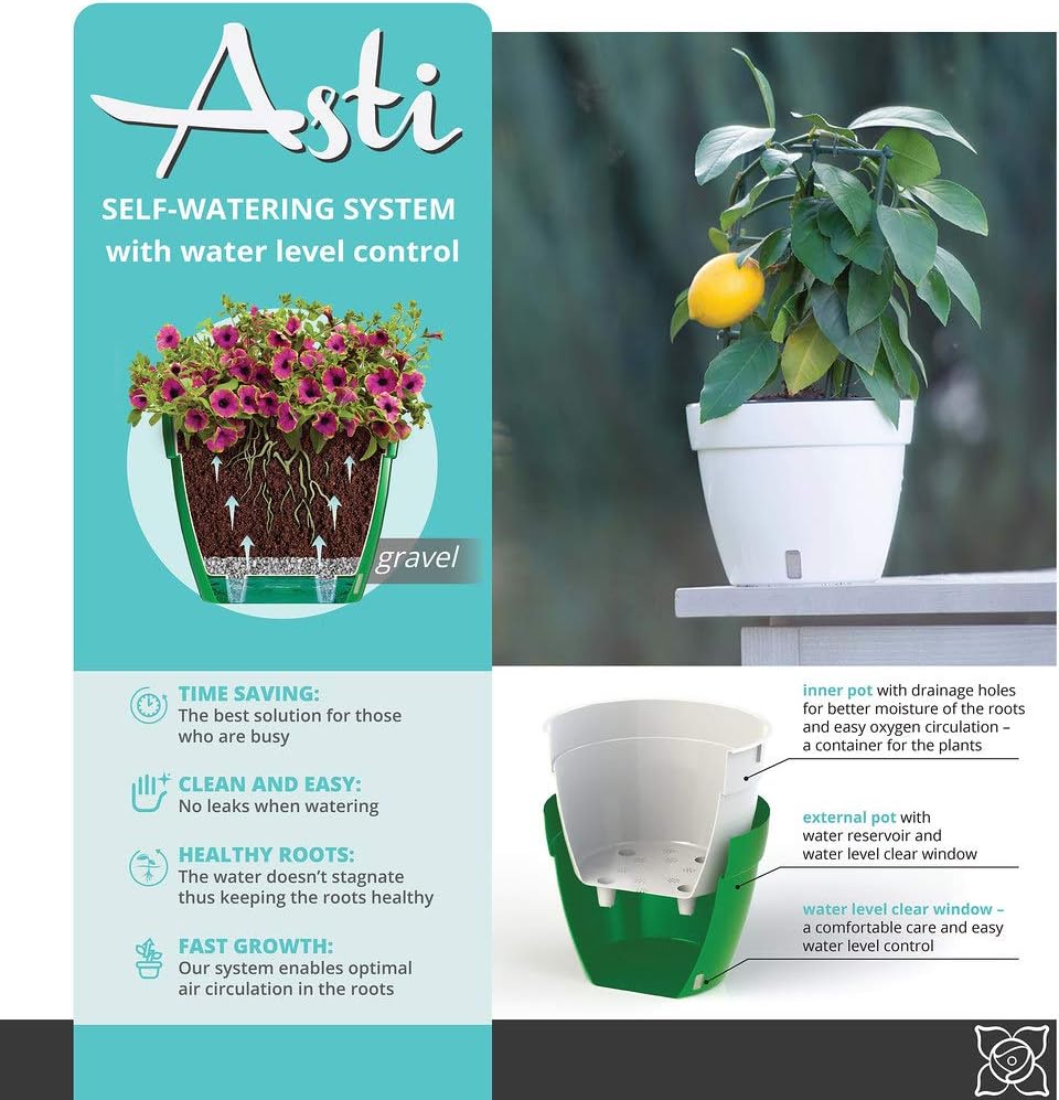 ASTI – Maceta de riego automático, maceta moderna con indicador de nivel de agua para todas las plantas de la casa, flores, hierbas, suculentas y