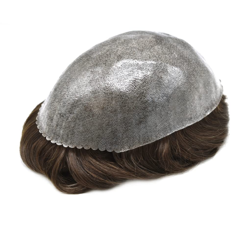 Toupee – Piezas de pelo suave y duraderas para hombres, 100% atadas a mano, sistema de reemplazo de postizo humano real, 8 x 10 pulgadas, piel