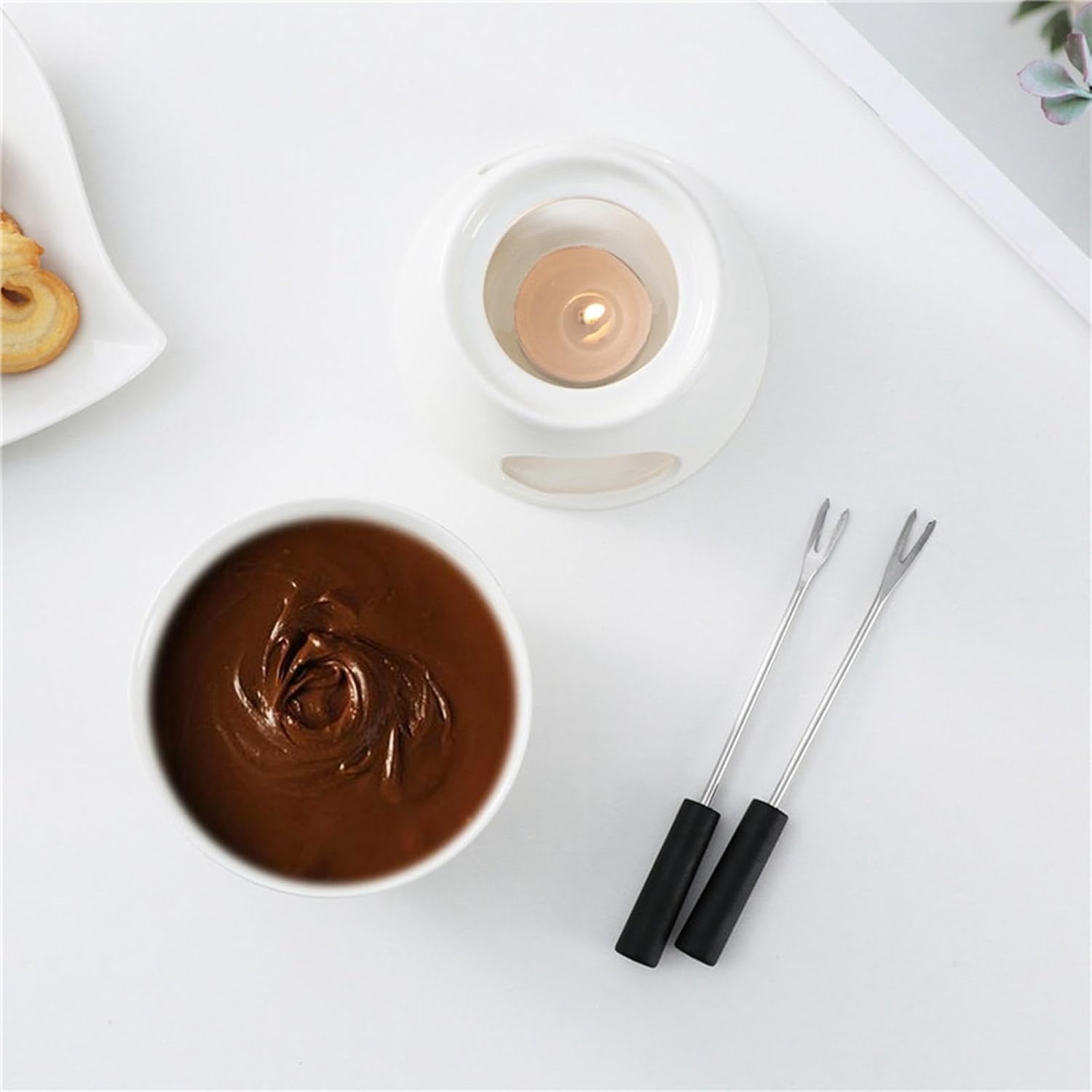 Olla de fondue de chocolate, té ligero, de porcelana, olla para derretir queso, cerámica caliente, calentador de mantequilla para dulces y hogares
