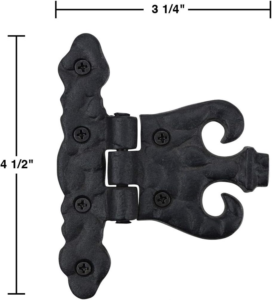 Renovators Supply Manufacturing Bisagra negra para puerta de gabinete con herrajes de 4.5 pulgadas, bisagra de montaje empotrado de hierro forjado