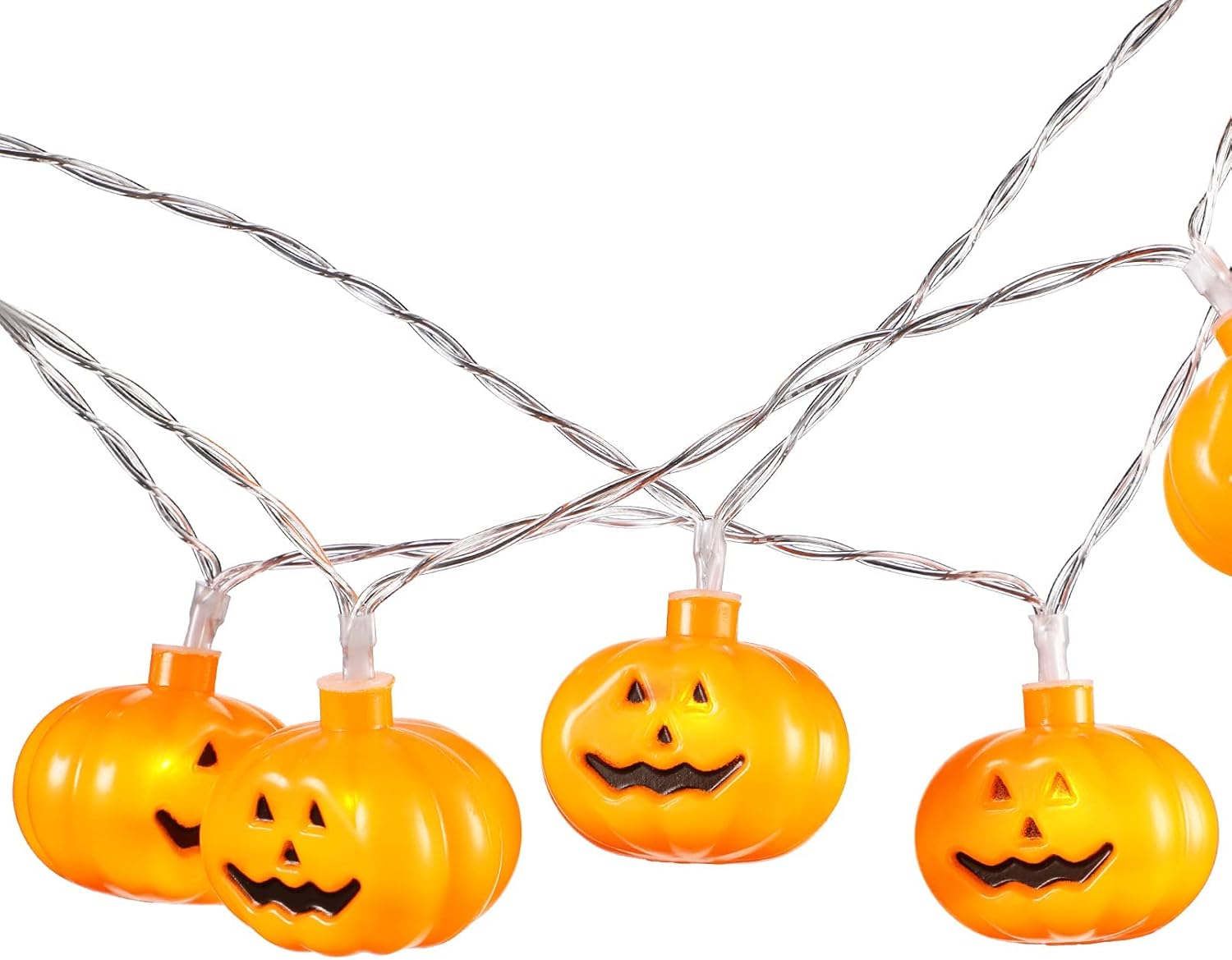 TORCHSTAR Guirnalda de luces de calabaza de Halloween, 20 LED 3D, impermeables, color naranja, funciona con pilas, luces decorativas de 8 modos,
