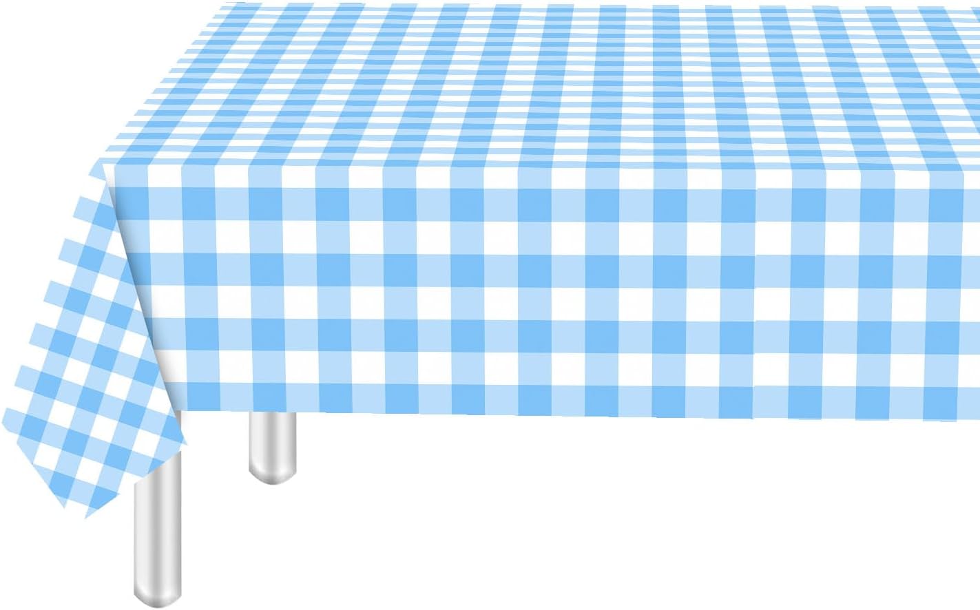 2 manteles rectangulares de plástico a cuadros color azul claro de 54 x 108 pulgadas, color azul claro y blanco, para picnic al aire libre,