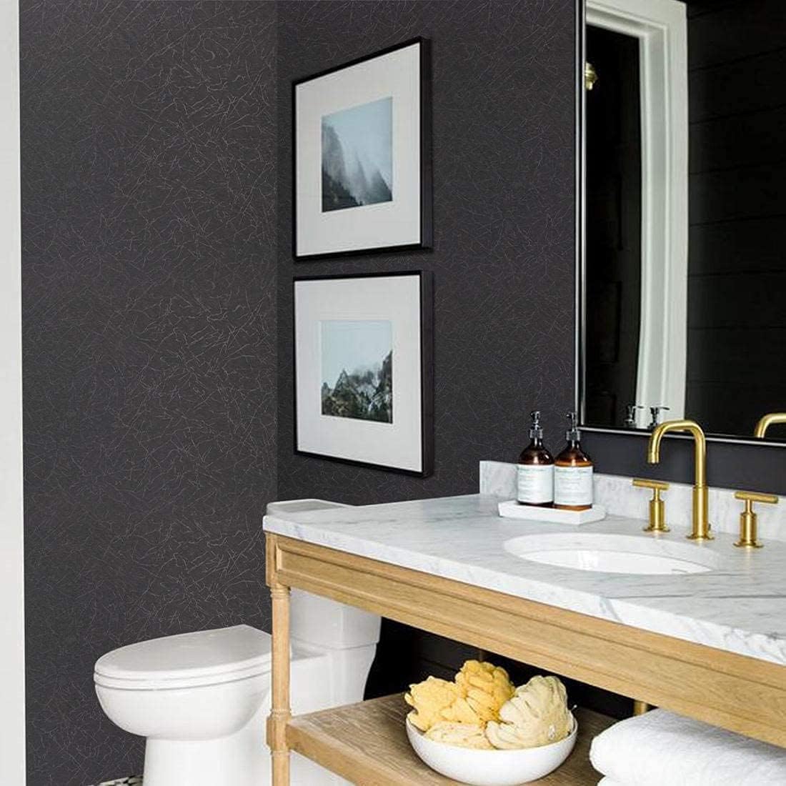 Papel tapiz de seda negro en relieve, autoadhesivo para despegar y pegar, 15.7 x 196.8 pulgadas, papel tapiz de cocina extraíble, papel tapiz de