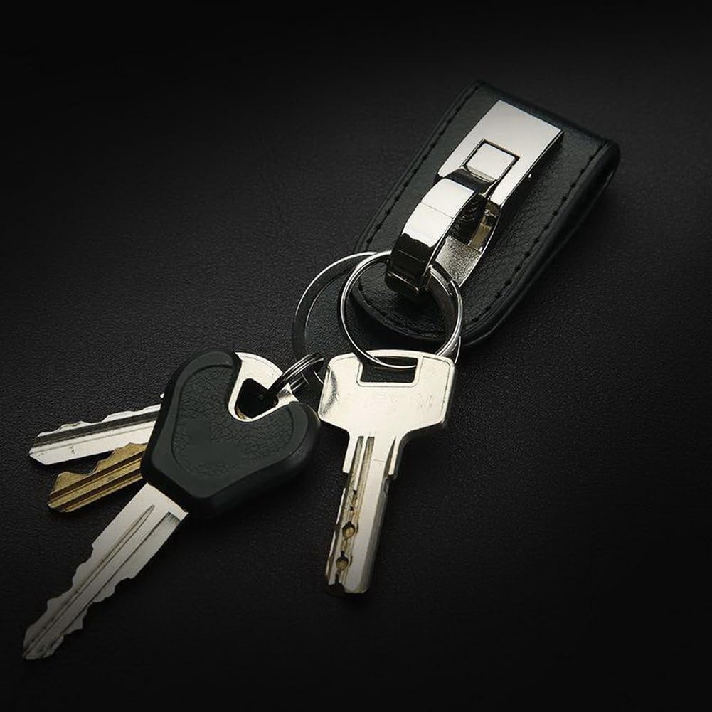 Llavero de cuero con clip para cinturón de cuero, llavero con 2 llaveros con ganchos, regalo resistente para hombres, plateado, plateado