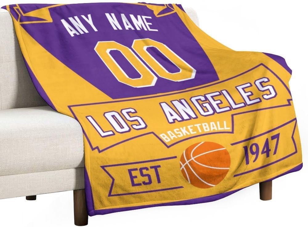 Gyurioh Manta de baloncesto personalizada con número de nombre, acogedora manta de franela para hombres, mujeres, jóvenes, regalos para fanáticos
