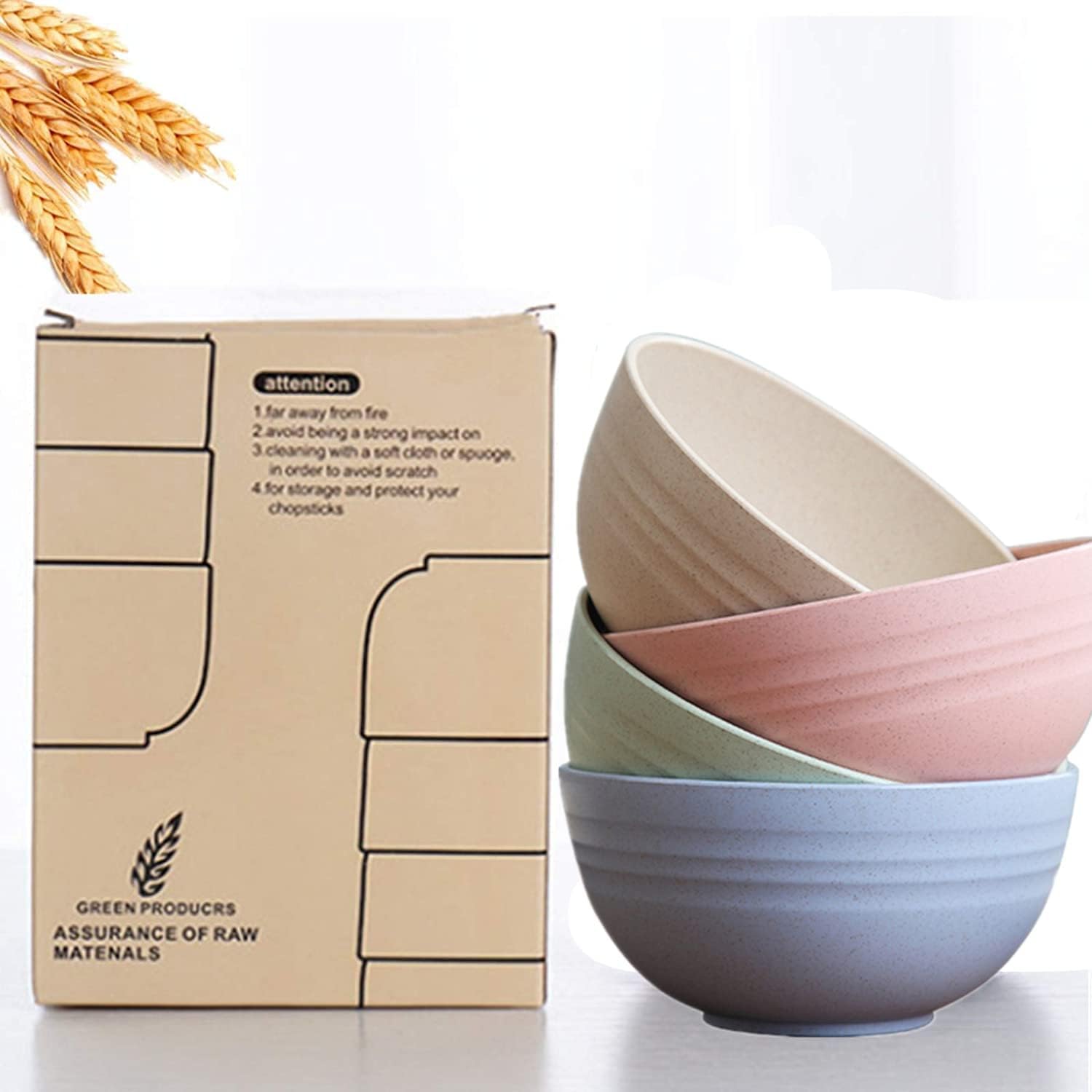 Cuencos de paja de 4 trigos, elegantes cuencos pequeños aptos para microondas, fuertes e irrompibles para cena, arroz, postre, aperitivos, fideos,