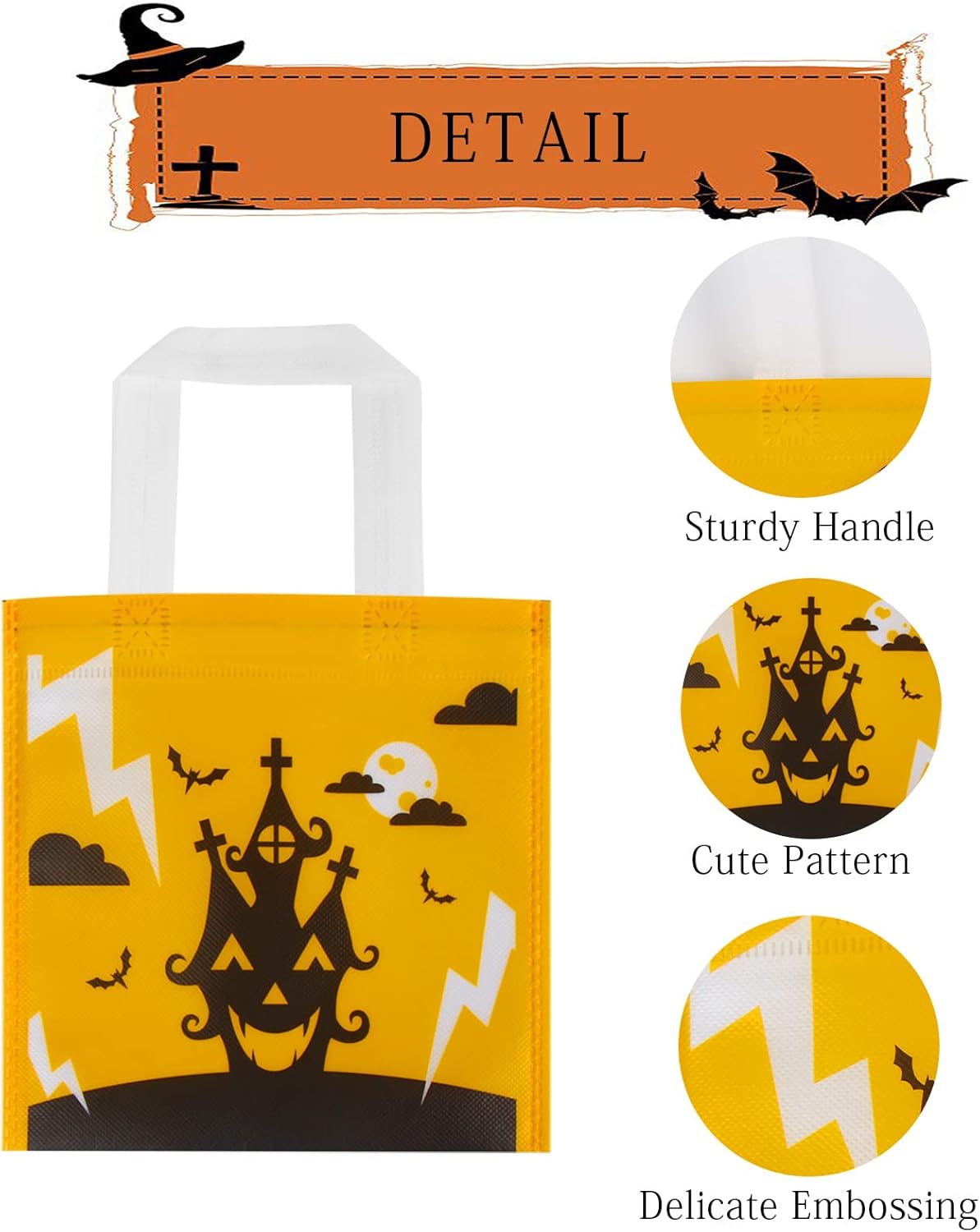 CCINEE 48 bolsas no tejidas de Halloween, 8 diseños de bolsas de regalo reutilizables con asas para niños, bolsas de dulces de Halloween, regalos de