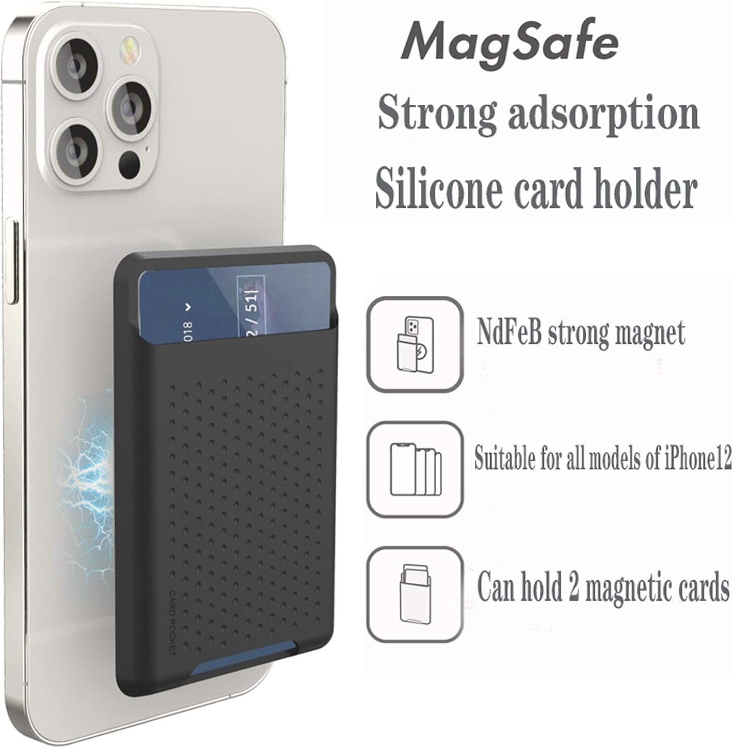 Tarjetero para la parte posterior del teléfono para MagSafe cartera magnética de silicona compatible con iPhone1514131212 Pro12 Mini 12 Pro Max